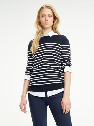 Női Tommy Hilfiger Maritime Stripe Pulóverek Sötétkék | HU 358LIS